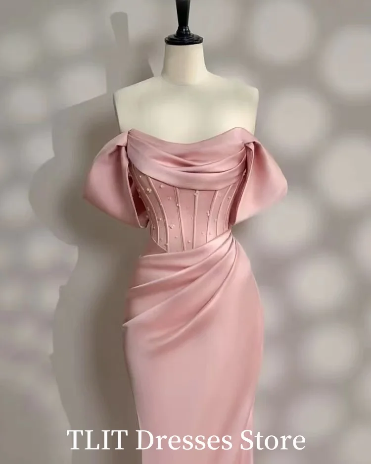 TLIT Elegant New Pink Sheath Mermaid  Wedding Party Dress Satin Backless  Sleeveless Customized Long Formal Occasions Dress image 3