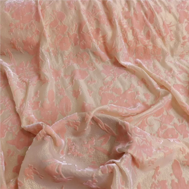 The fabric of cheongsam and dress is made brocade velvet with golden rotten flowers