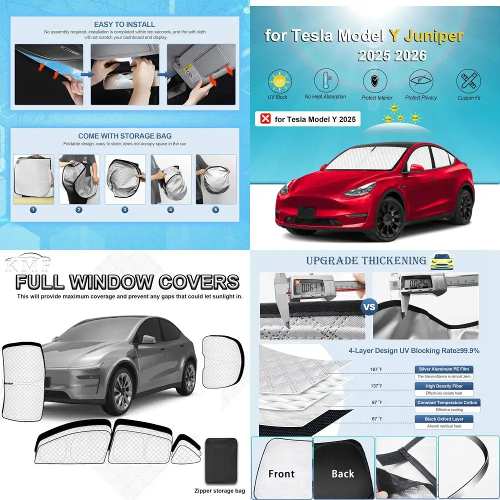 

Full Thicken Sun Shades Privacy Car Window Covers for 2025-2026 Model Y, UV Block, Blackout, Camping Outdoor Accessories