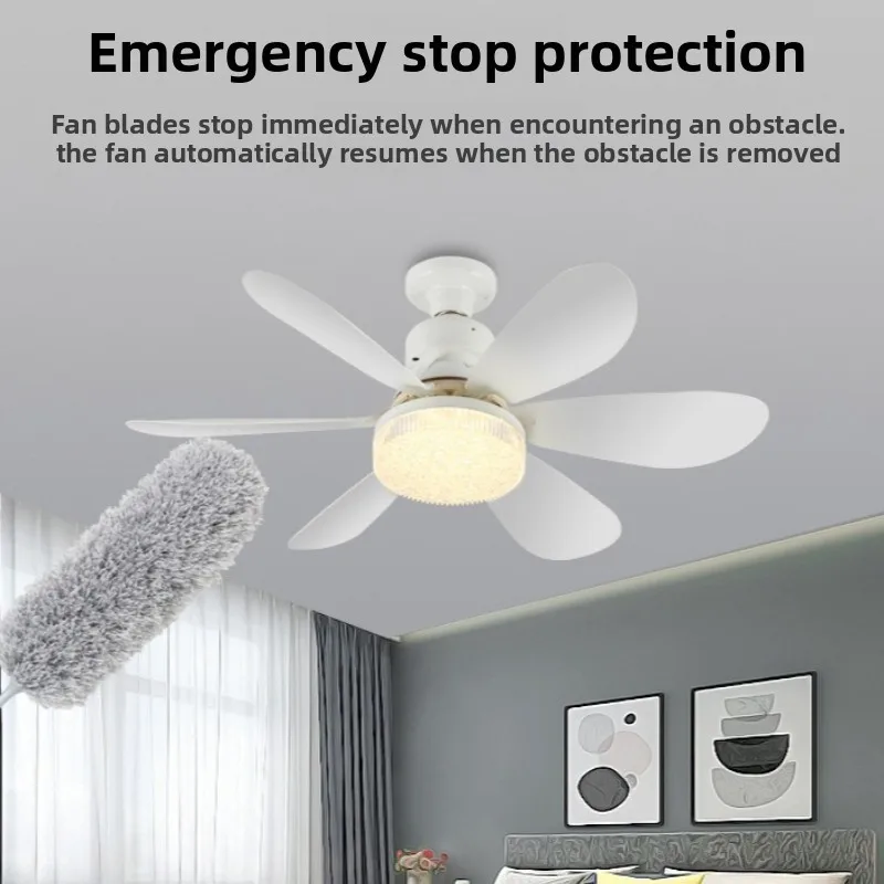 E27 Spiral Wood Grain Color Flower Pattern 6-leaf Ceiling Fan Lights Bedroom Dining Room Crystal Cover Ceiling Fan LED Lighting