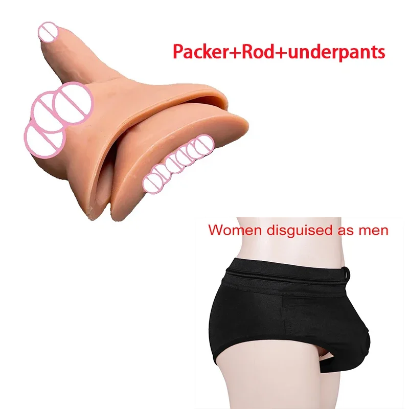 Packer Transgender Prosthetic Realistic 3 in 1 Strap On Penis Packer with Silicone Insert Rod STP Device for FTM