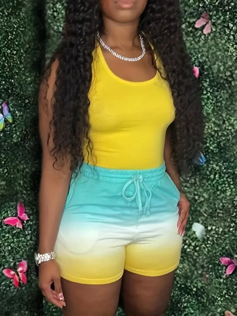 

Модный жилет с открытыми плечами с принтом, топ + шорты, комплекты из двух предметов, женские летние повседневные свободные рубашки, шорты, комплект для женщин 2025