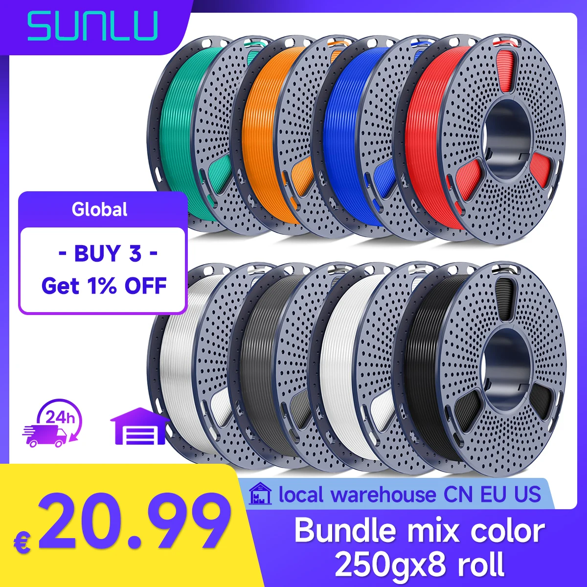 

SUNLU Filament Silk PLA+/PETG/Радужный шелк/дерево/PLA смешанные цвета 250 г/рулон 1,75 мм Пучок Аккуратно рана в вакуумной упаковке