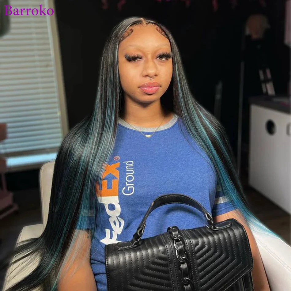 Barroko Straight Lace Frontal 1b Blue Colored Wig Human Hair 180% Brazilian Pre Plucked Wig 13x6 Transparent Lace Human Hair Wig