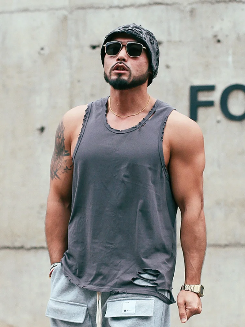 

Men's Fitness Tank Top Loose Fit Cotton Running T-Shirt Quick Dry Sleeveless Summer Sportswear Breathable Gym Training Vest