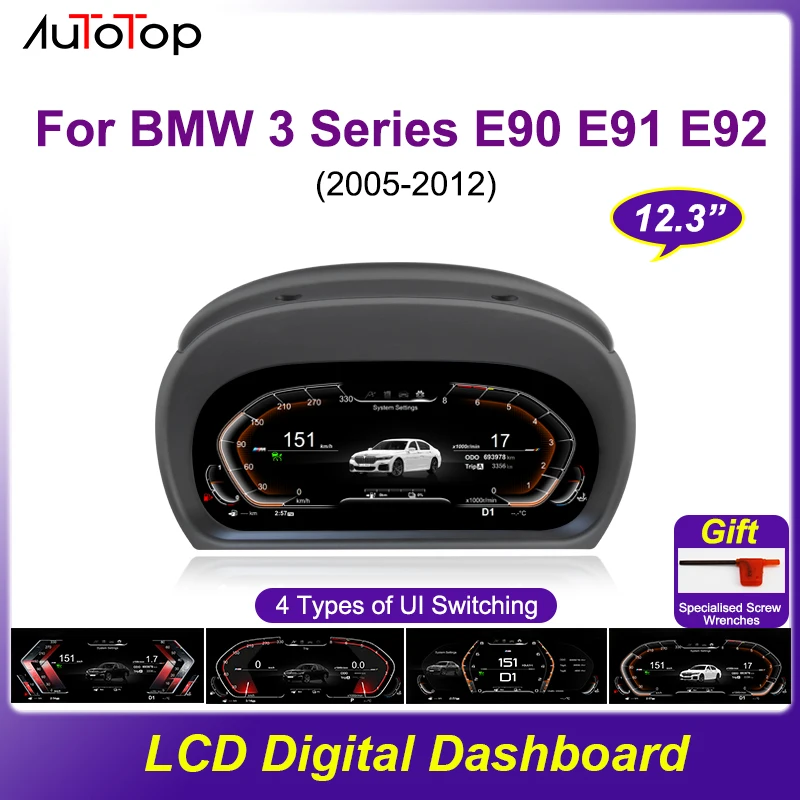 AUTOTOP 12,3" 1920*720 Linux Auto-LCD-Dashboard für BMW 3er Serie E90 E91 E92 2005-2012 – Detail 1