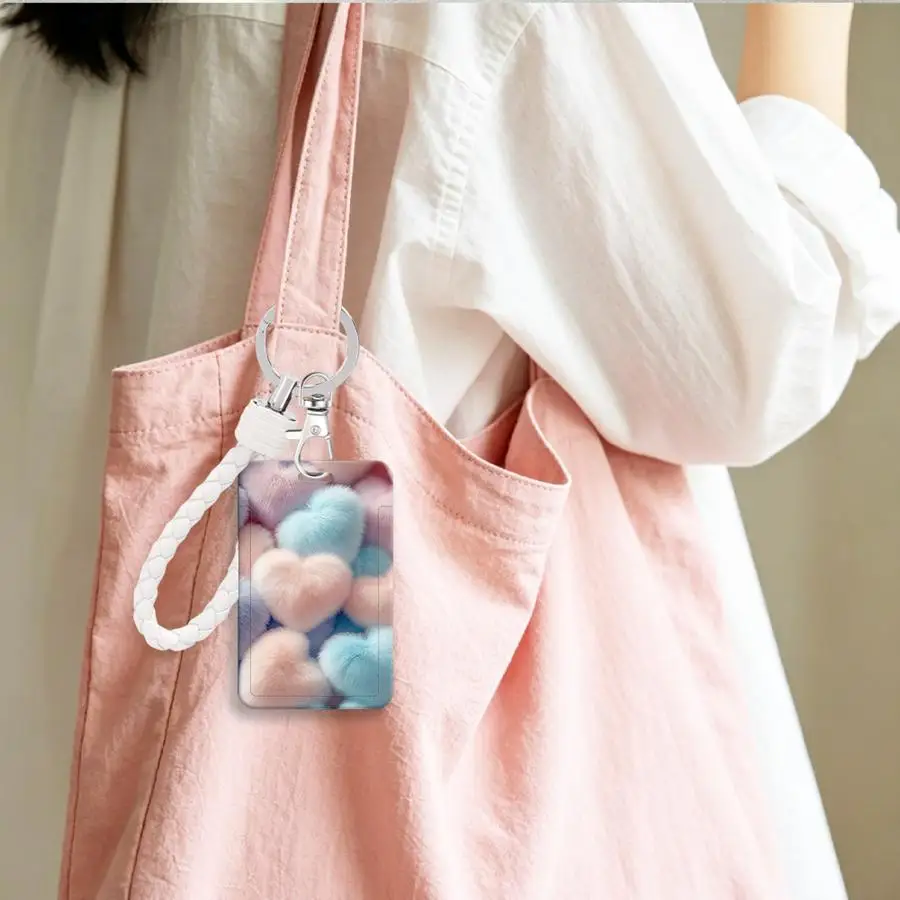 1Pc Card Holder Retractable Credit Card Holders Holders Child Bus with lanyard Bank ID Badge Cover Case Macaron-colored Heart