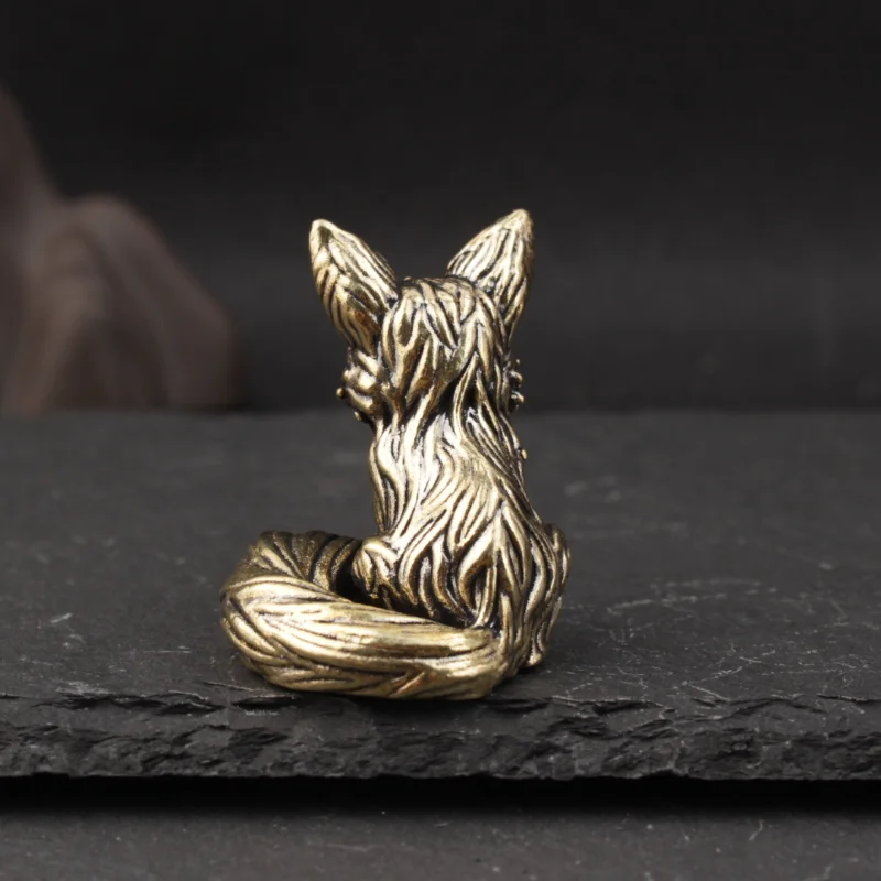 1pc Vintage Brass Fox Statue Cute Fox Miniature Figurines Desk Ornament Decorations Copper Animal Sculpture Home Decor Crafts