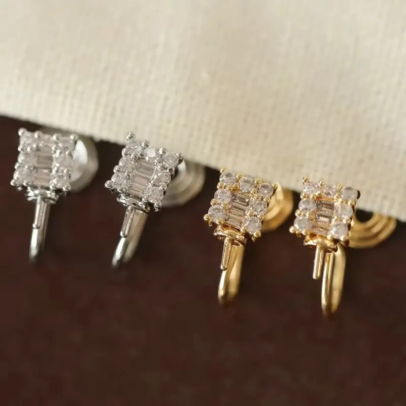 

2PCS 14K Gold Color Simple Temperament Square Zircon Empty Bracket Earrings, Earclips DIY Handmade Charm Accessories E049