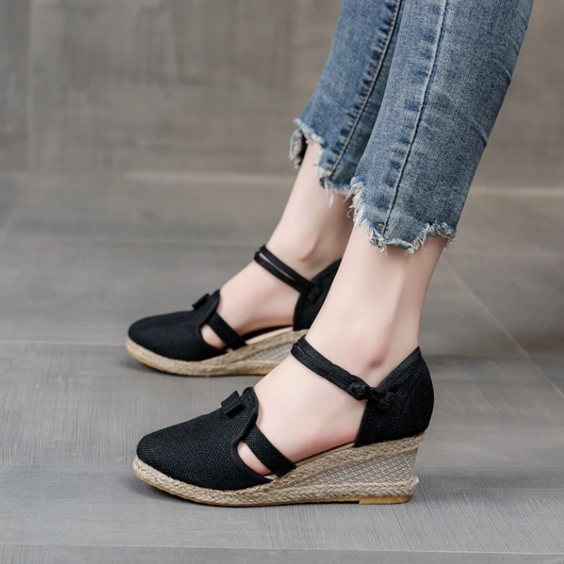 Espadrilles Woman Summer Closed Toe Sandals Ladies Casual Wedges Shoes Elegant Heeled Sandals Pumps Footwear Sandalias Mujer