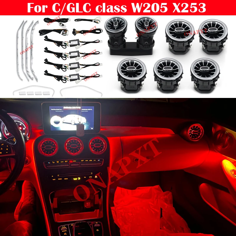 3/12/64 Colors Car LED Nozzle Atmosphere Lamp Strips For Mercedes-Benz C/GLC class W205 X253 MB Air Vent Neon Ambient Light