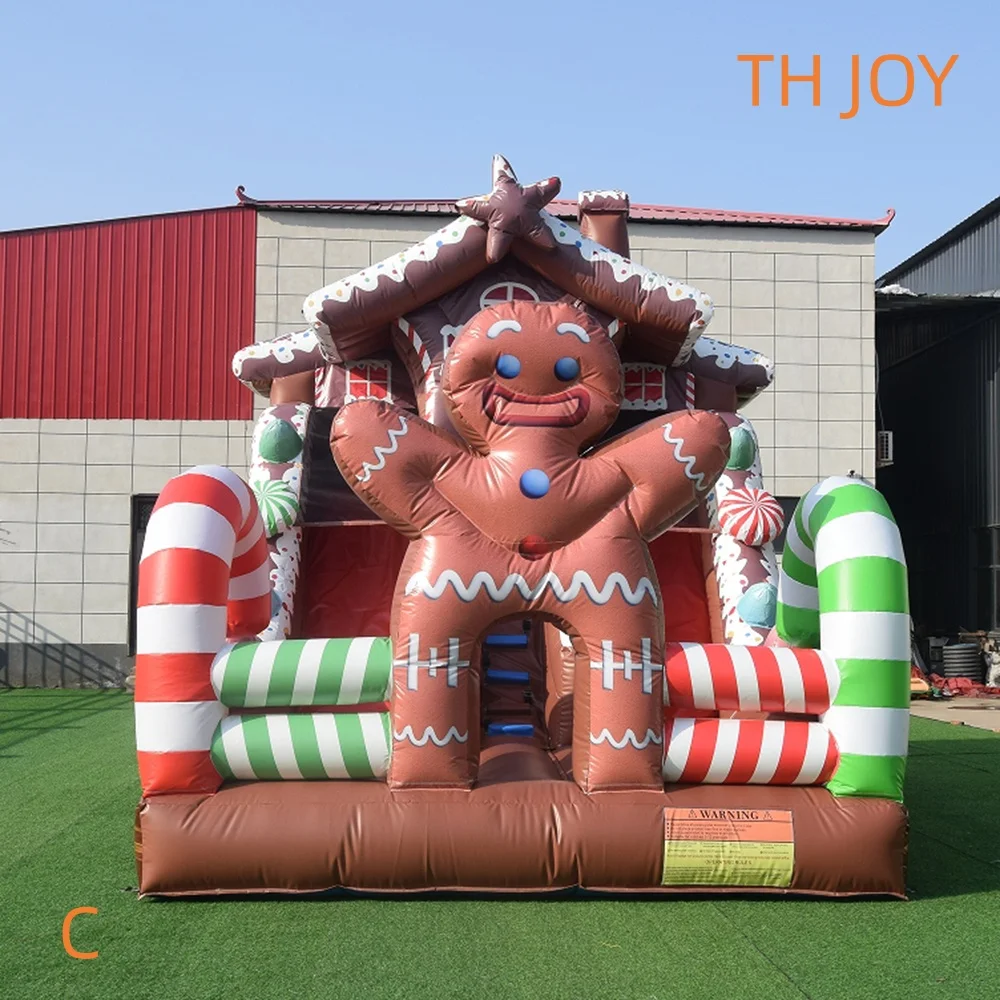 海上輸送による配送、インフレータブルジンジャーブレッドバウンサー滑り台パーティー用業務用インフレータブル滑り台遊具（クリスマス用）