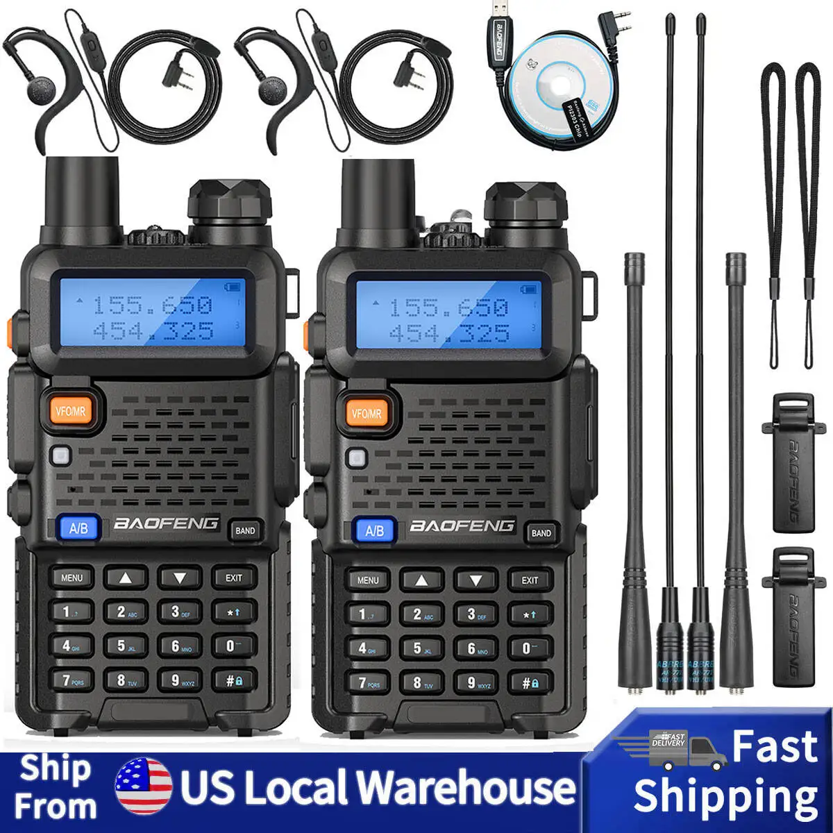 2PCS BAOFENG UV-5R Walkie Talkie Dual Band VHF UHF Radio bidirezionale a lungo raggio 128CH VOX Ricetrasmettitore portatile UV5R UV 5R Ham Radio