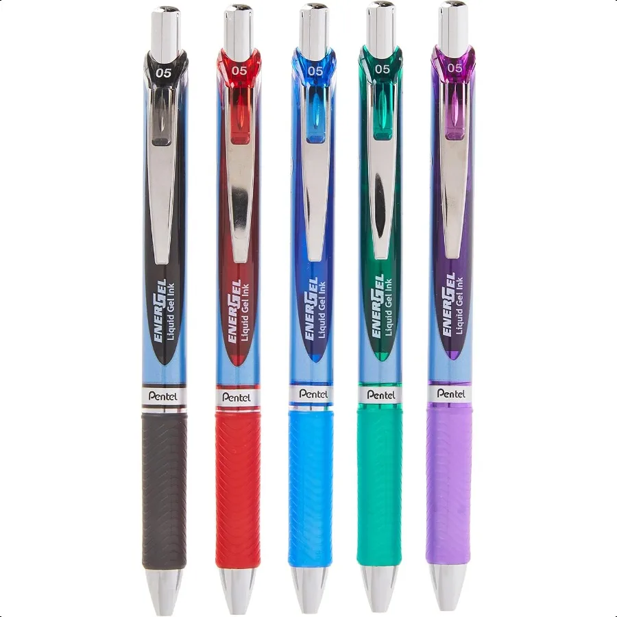 

EnerGel RTX Retractable Liquid Gel Pen 0.5mm Fine Line Metal Tip Assorted Ink Colors Pack of 5 (BLN75BP5M)