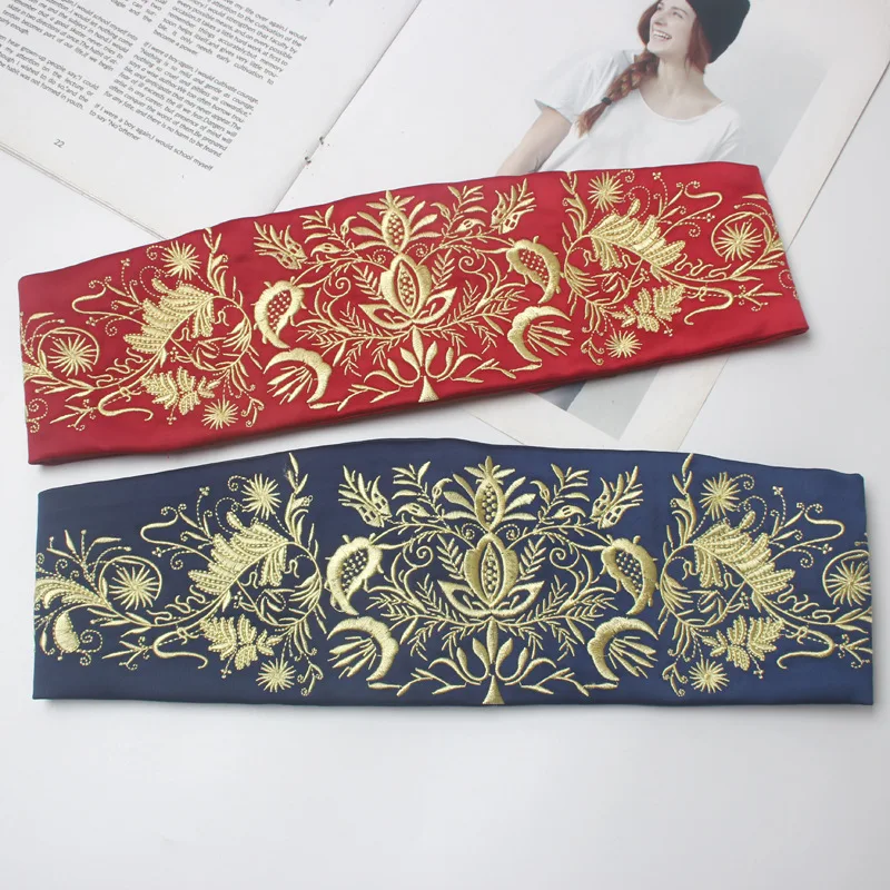 Vintage-style heavy floral embroidered satin waistband, ethnic embroidered elastic belt, court-style corset decorative