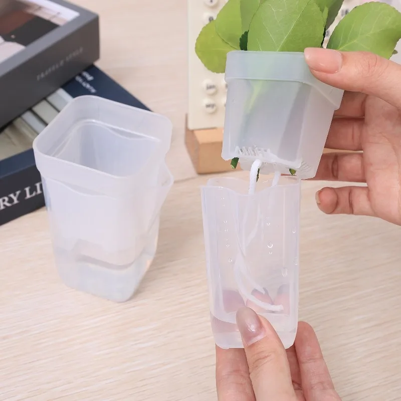 Transparent Flower Plant Pot Self Watering Planter Drainage Holes Seedling Propagation Container Household Garden Pots Supplies