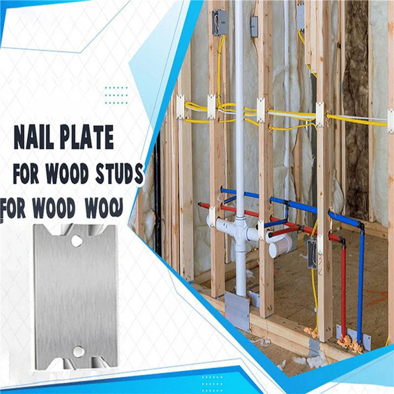 

Beauty 100X Safety Nail Plate For Wood Studs Cable Protector Plate Steel Safety Plate For Wood Stud Anti Nail Protection Plate
