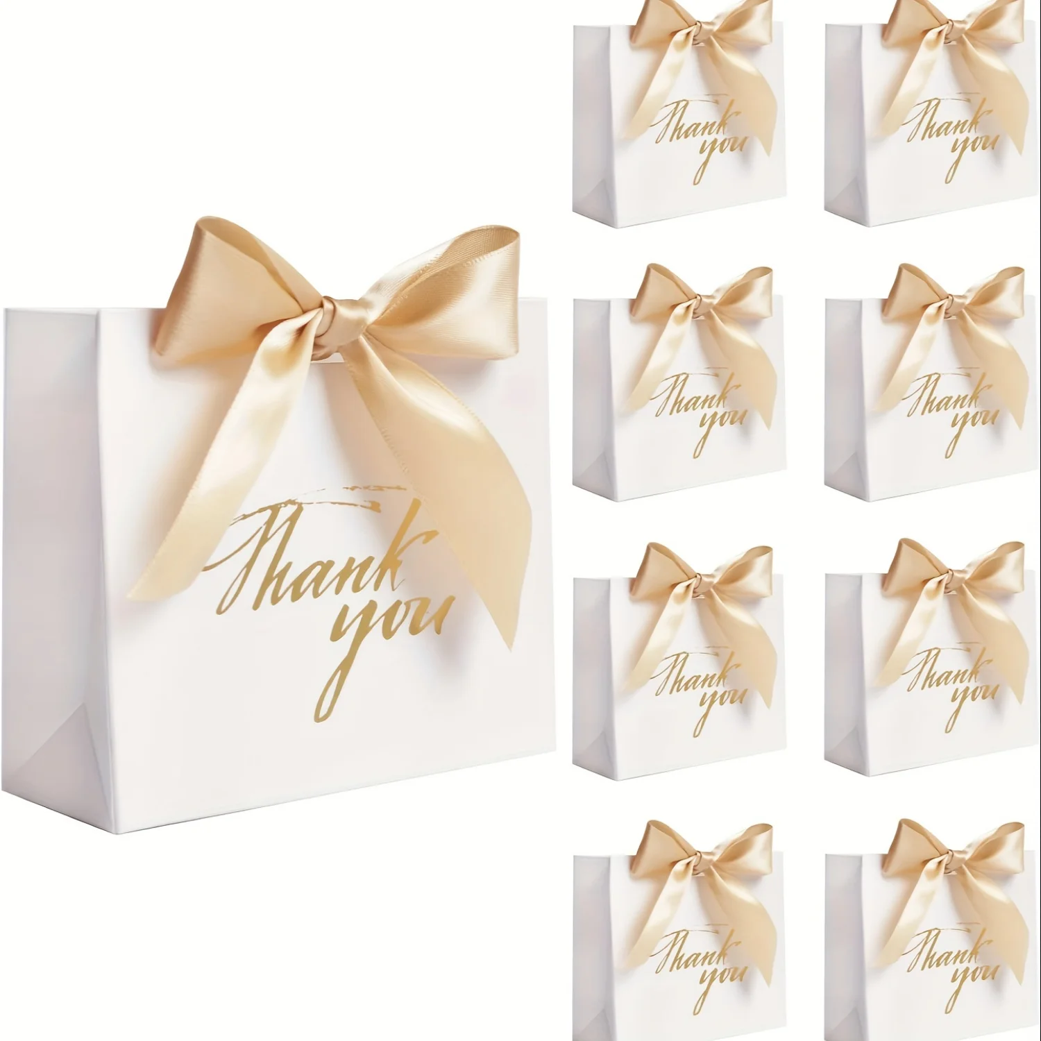 Elegant Gold Bow Paper Gift Bags (24-Pack) – Chic Party Favors for All Occasions, Incl. Twist Ties