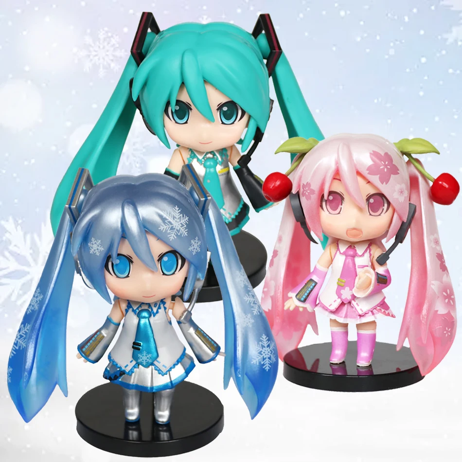 애니메이션 미쿠 피규어 미니 캐릭터 장식품 벚꽃 핑크 리크 그린 글레이셔 스노우 블루 하츠네 책상 장식 장난감 선물