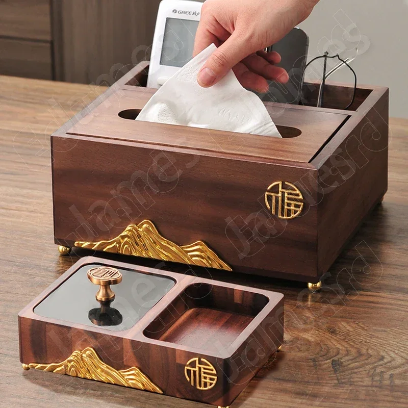 Household Use Tissue Box Solid Wood Tissue Boxes Nordic Style Classic Retro Box Decoration Drawer Boxes Desktop Tissue Boxes Jar