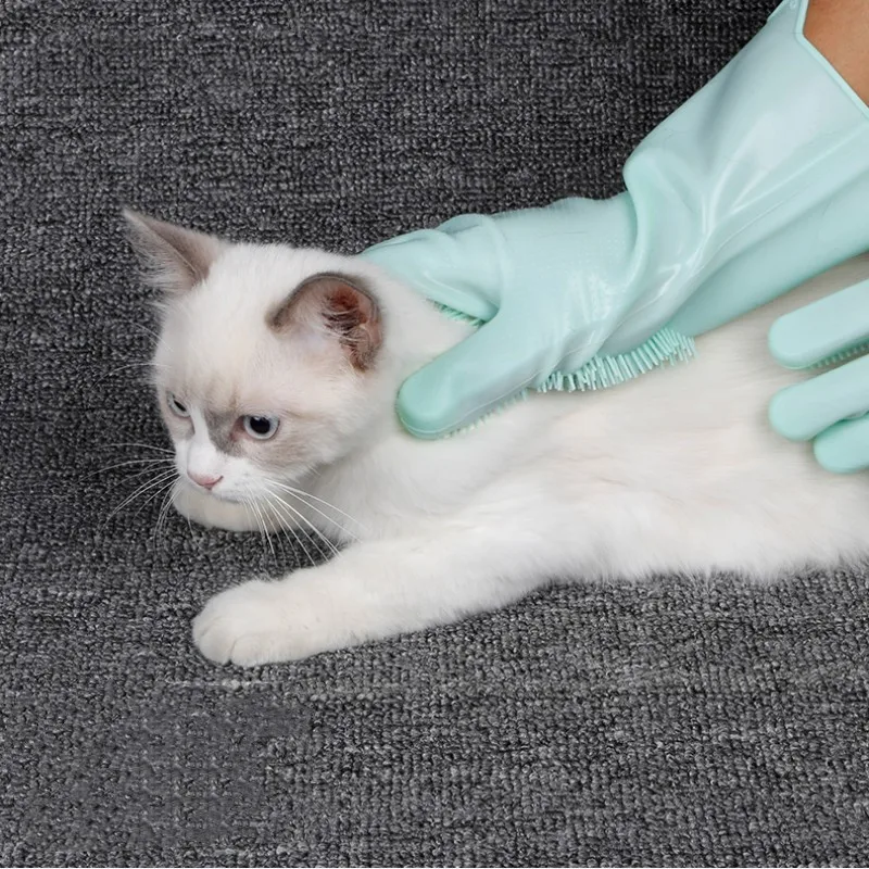 Pet Beauty Cleaning Gloves Dog And Cat Bathing High Density Heat Resistant Cat Gloves Scrubber Silicone Hair Removal Gloves