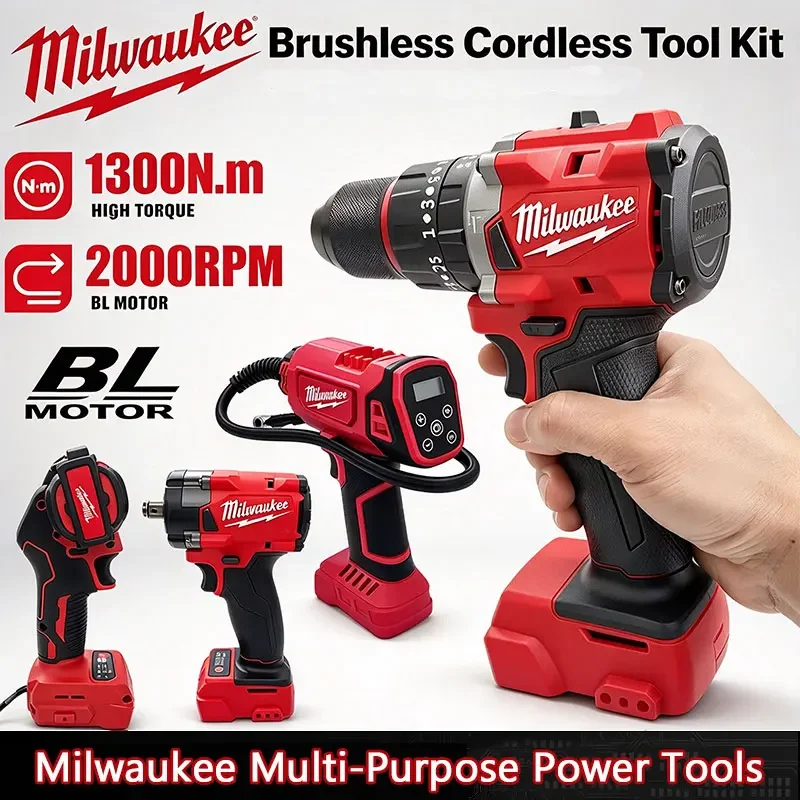 Milwaukee Brushless Cordless 1/2 Electric Wrench Car Truck Repair Screwdriver Impact Drill Rechargable For 18V Battery Tool
