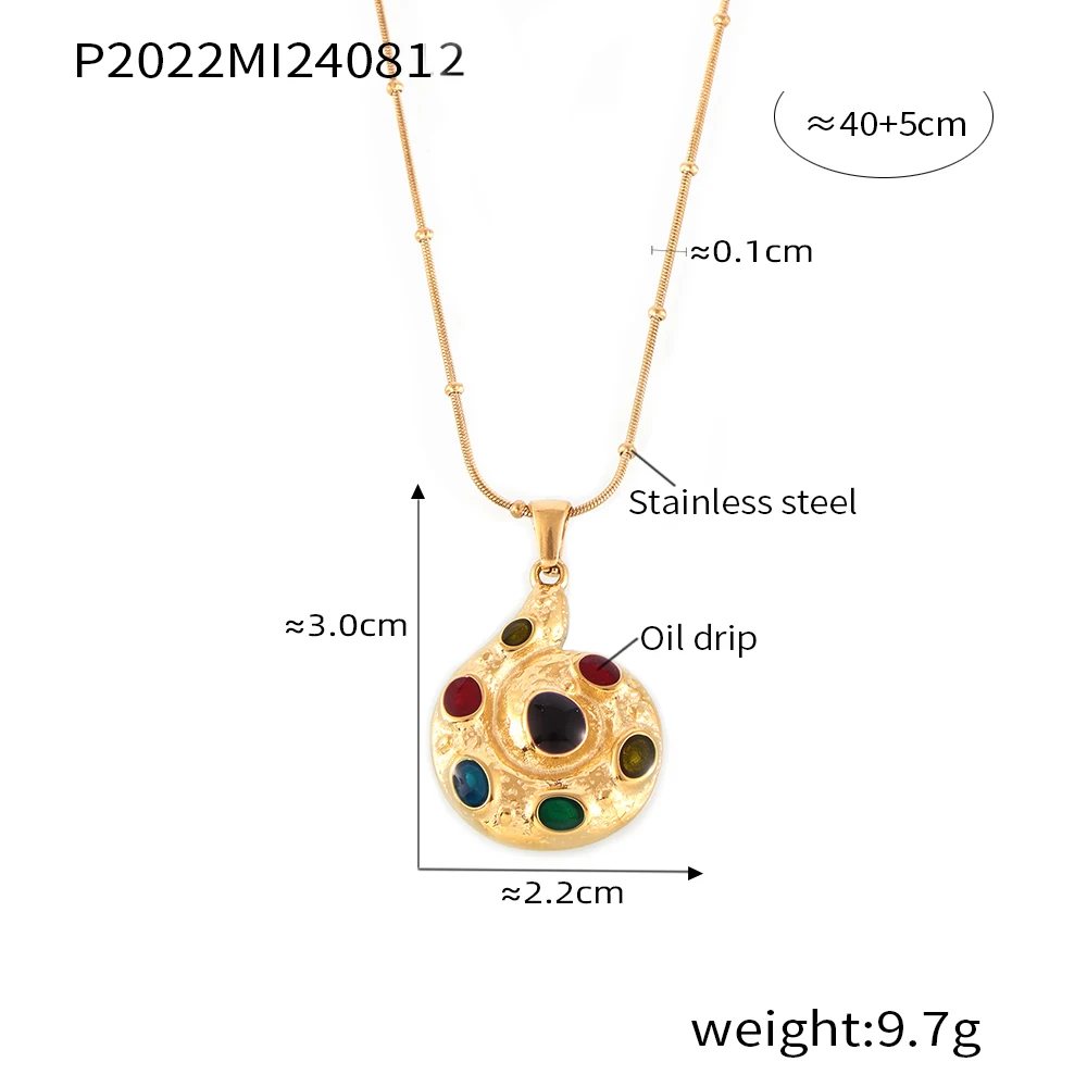 Retro ślimak projektant kolorowy emaliowany naszyjnik dla kobiet pozłacana luksusowa wodoodporna codzienna biżuteria ze stali nierdzewnej