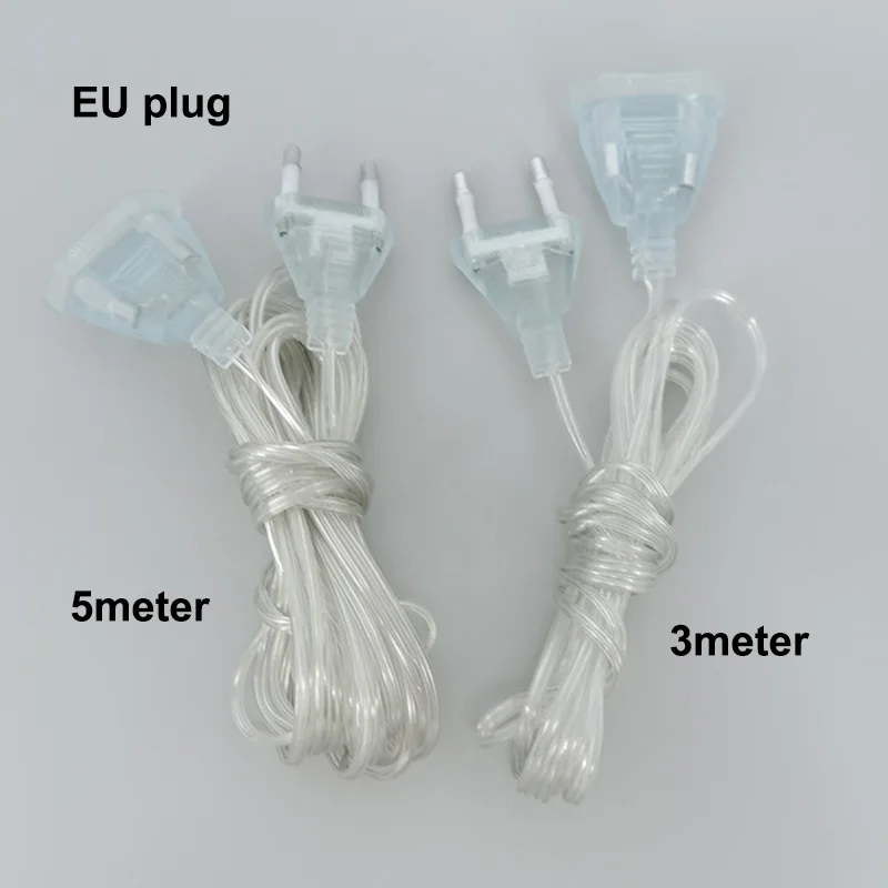 3-5M transparent AC Power Extension Cord EU Plug LED Holiday Light String extend Standard Cable for Christmas Curtain Light