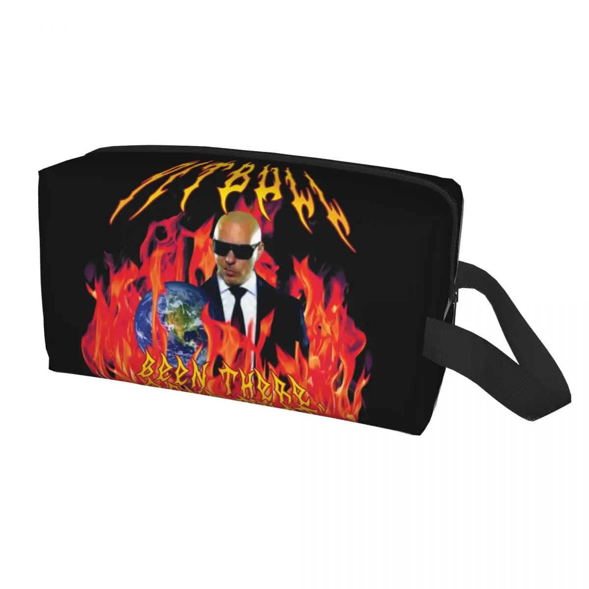 Heavy Metal Pitbull With Flames Toiletry Bag Mr World Rapper Singer Makeup Cosmetic Organizer Ladies Beauty Storage Kit Case