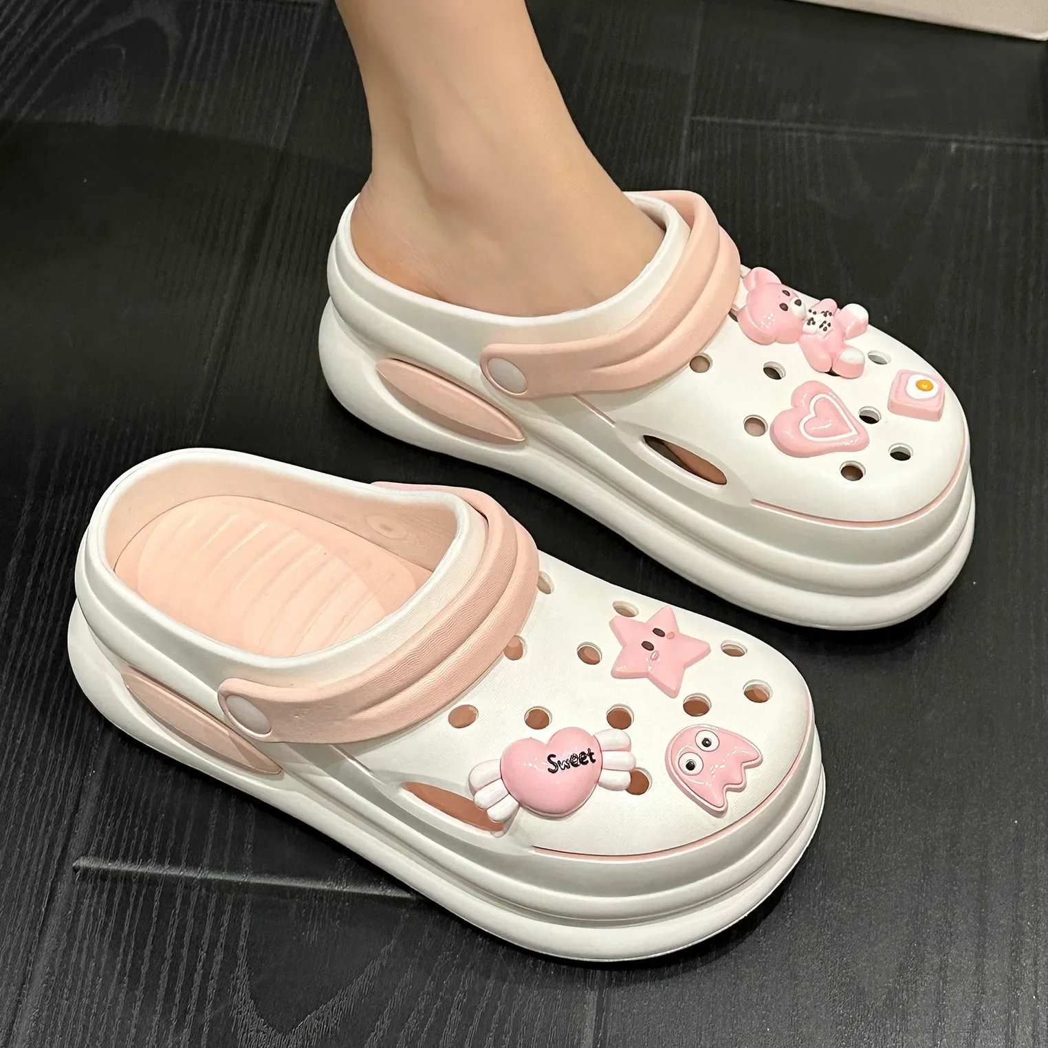 Summer Women Sandals EVA Slipper Garden Hole Shoes Sandals Female External Wear Cartoon Girl Heighten Sandals Beach Half Slipper