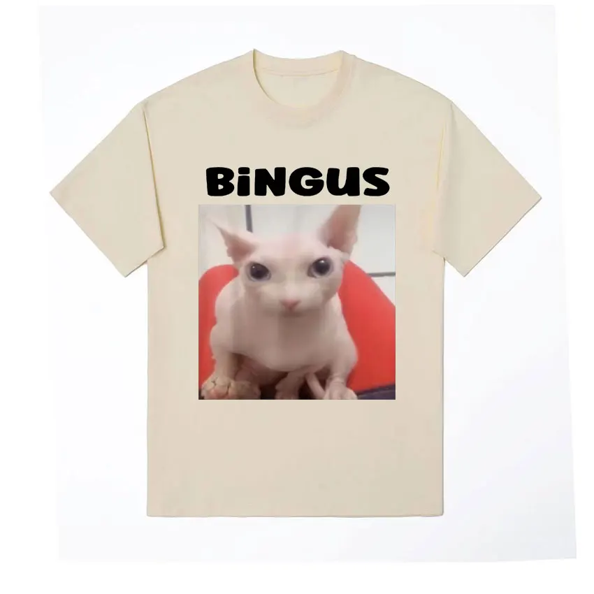 Bingus Meme Funny Cute Cat Graphic T-Shirt for Men Women Fashion Casual Oversized T-shirts 100% Cotton Short Sleeve T Shirt Tops