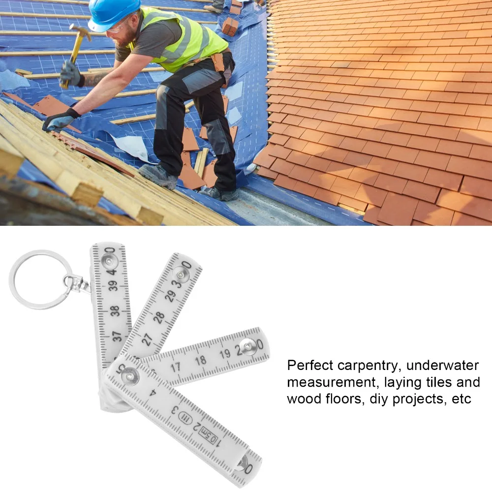 4PCS ABS Folding Ruler Double Sided White/Red/Green Foldable Ruler Portable Mini Inch Metric Measuring Tool Carpentry Work