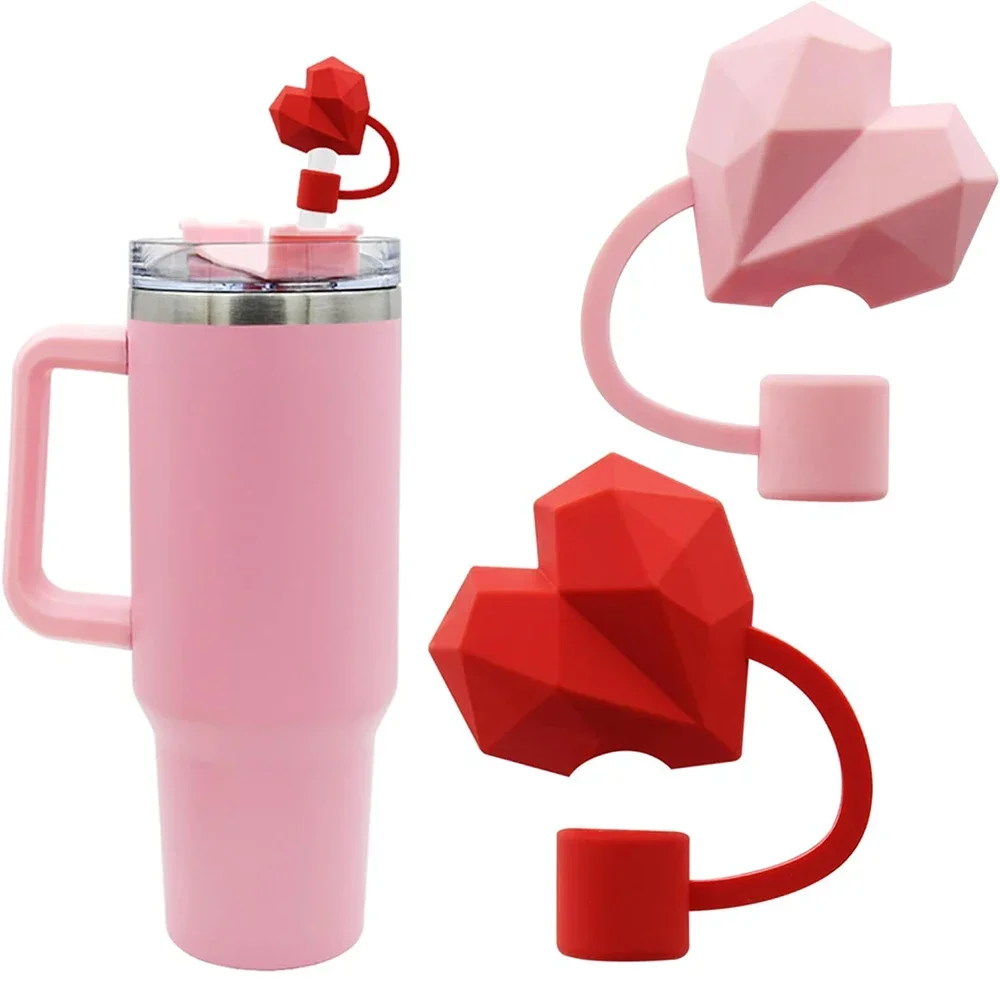 10mm Straw Covers Cap for Cup 30 40oz 4 Pack Heart Shape Straw Topper for Tumbler Accessories Valentine's Day Gift