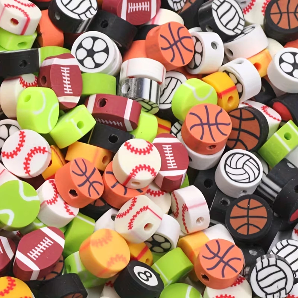 150pcs 10mm Mixed Rugby Football Baseball Shape Beads Polymer Clay Beads Spacer Loose Beads For DIY Making