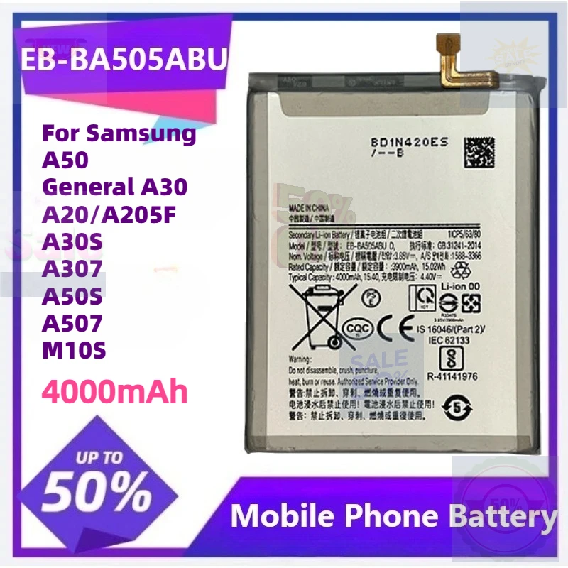 

EB-BN965ABU EB-BA505ABU Battery for Samsung Galaxy Note 9 A20 A30 A30S A50S M10S for A50 General A30 A205F A307 A507