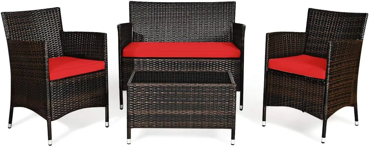 

4-Piece Rattan Patio Set, Outdoor/Indoor Wicker Conversation Set for Pool, Backyard, Lawn, Wicker Chairs and Sofa with Soft Cush