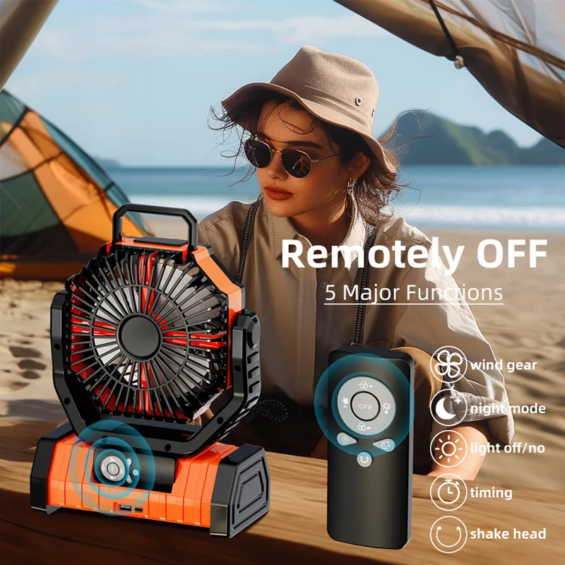 Multifunction Outdoor Camping Fan USB Charging 10000mAh Battery Portable Air Cooling Electric Fan with LED Lamp Tent Ceiling Fan