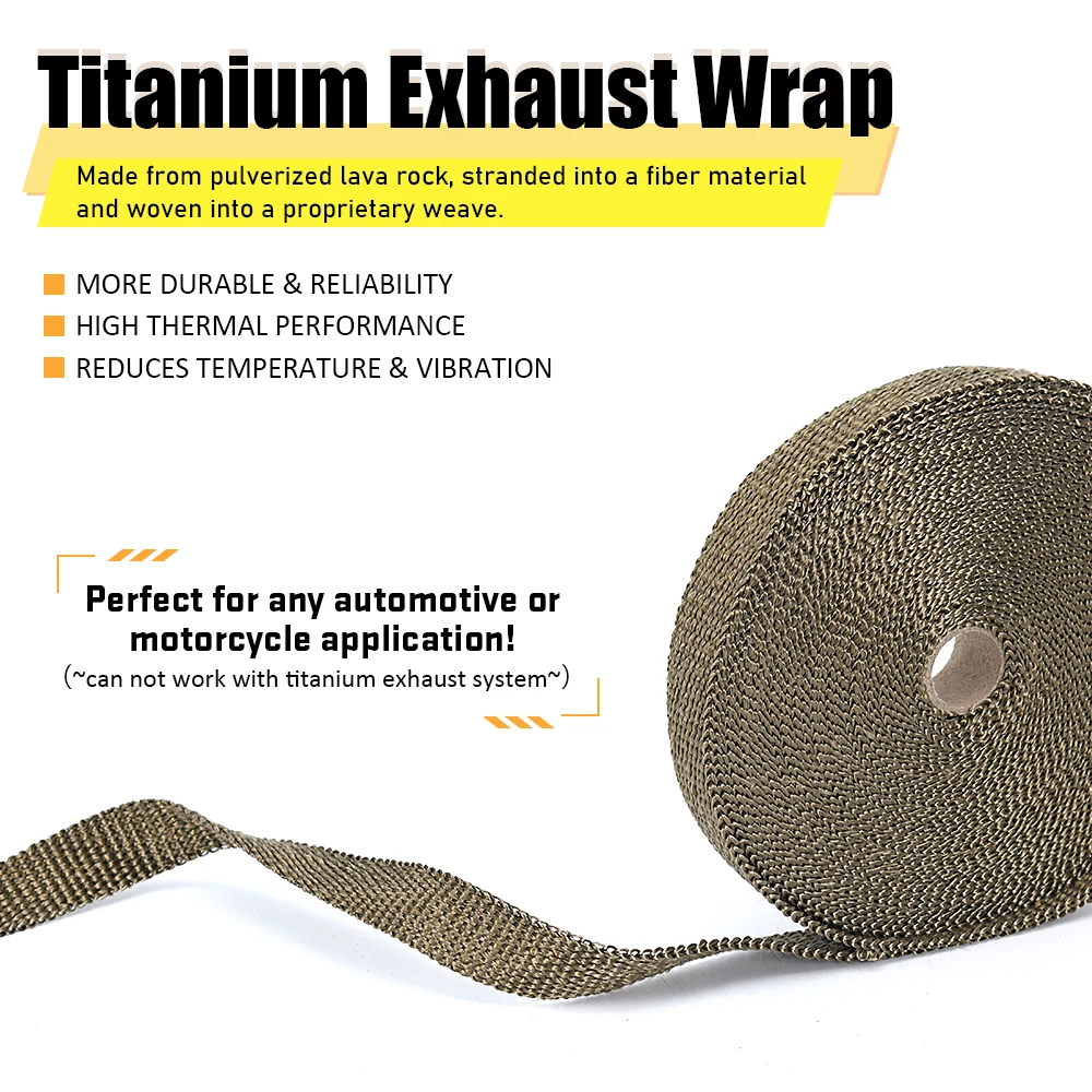 5M/10M/15M 5CM Width Heat Exhaust Thermo Wrap Shield Protective Tan Tape Fireproof Insulating Cloth Roll Kit for Motorcycle Car