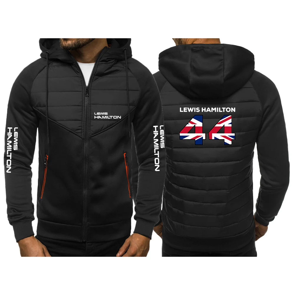 F1 Driver Lewis Hamilton Digital 44 Men's Winter Color Matching Cotton-padded Jacket Down Hooded Coat Male Fashion Top Clothing