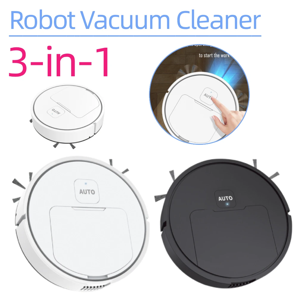 3-in-1 Robot Vacuum Cleaner USB Rechargeable 1000Pa Suction Sweeper Robot 75 Min Runtime for Home Floor Washing Carpet Pet Hair