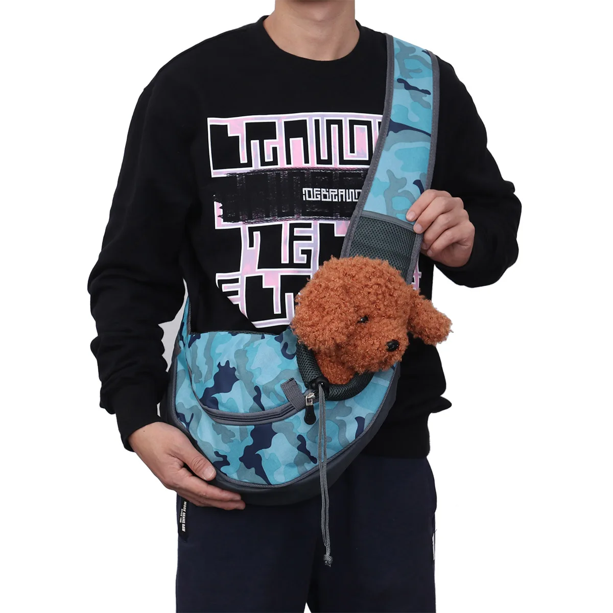 

Small Dog Cat Pet Sling Carrier Bag Safe Comfortable Hands-Free Single Shoulder Travel Carry Tote Handbag - Size S (Blue)