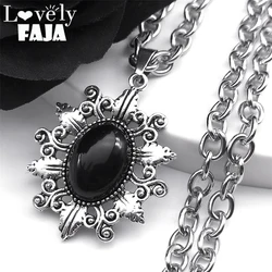 Vintage Carved Flower Pendant Necklace for Women Men Stainless Steel Silver Color Chain Gothic Necklaces Jewelry Gift NZZZ368-1