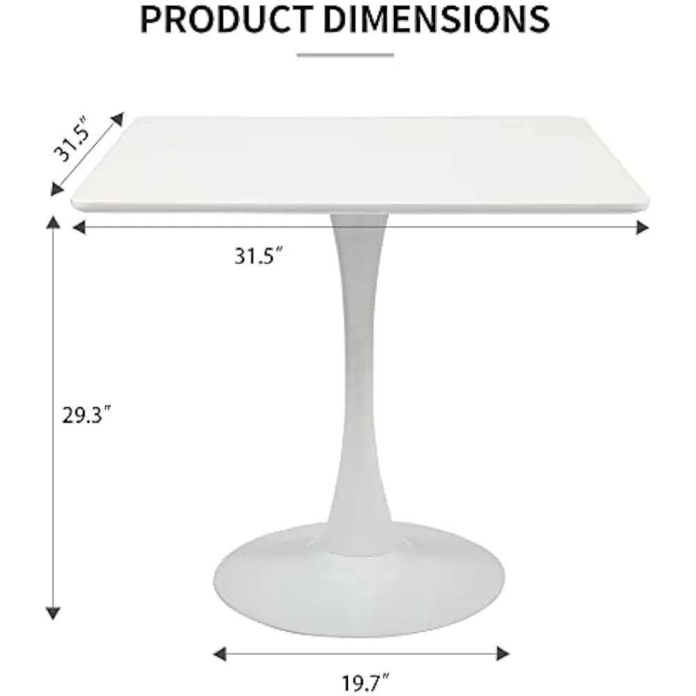 Современный квадратный обеденный стол с тюльпаном 31,5 дюйма, белый обеденный стол среднего века, стол для отдыха с подставкой для гостиной, кухни, кофе
