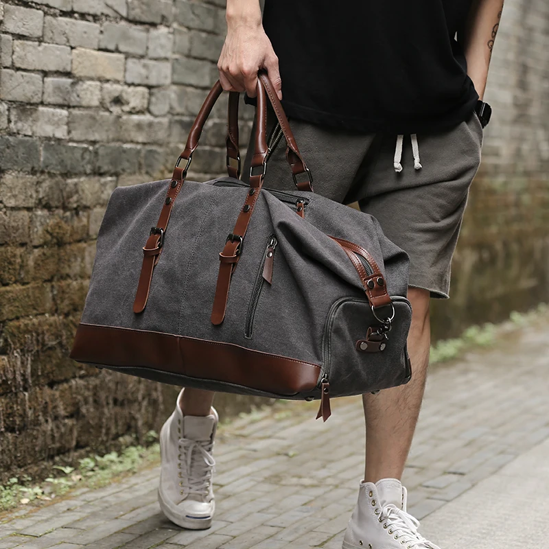 

Canvas Leather Men Large Capacity Travel Bag Luggage Travel Duffle Bags Canvas Weekend Shoulder Bags Multifunction Vintage