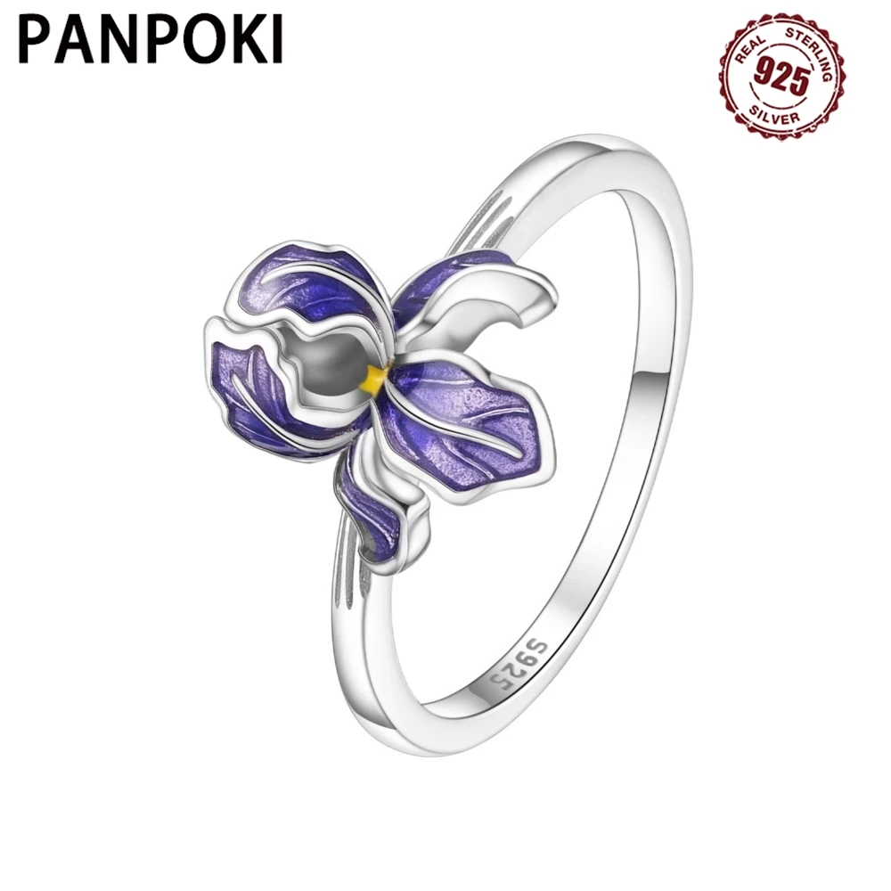 

PANPOKI S925 Sterling Silver Purple Iris Flower Closed Ring For Women Original Finger Ring Jewelry Party Fine Trendy Gifts