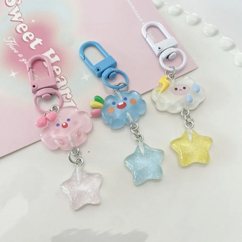 Cute Cloud Keychains Girls Scool Bag Pendants Key Chains INS Keyrings Birthday Gift Star Key Chains Cartoon Bag Pendants Jewelry