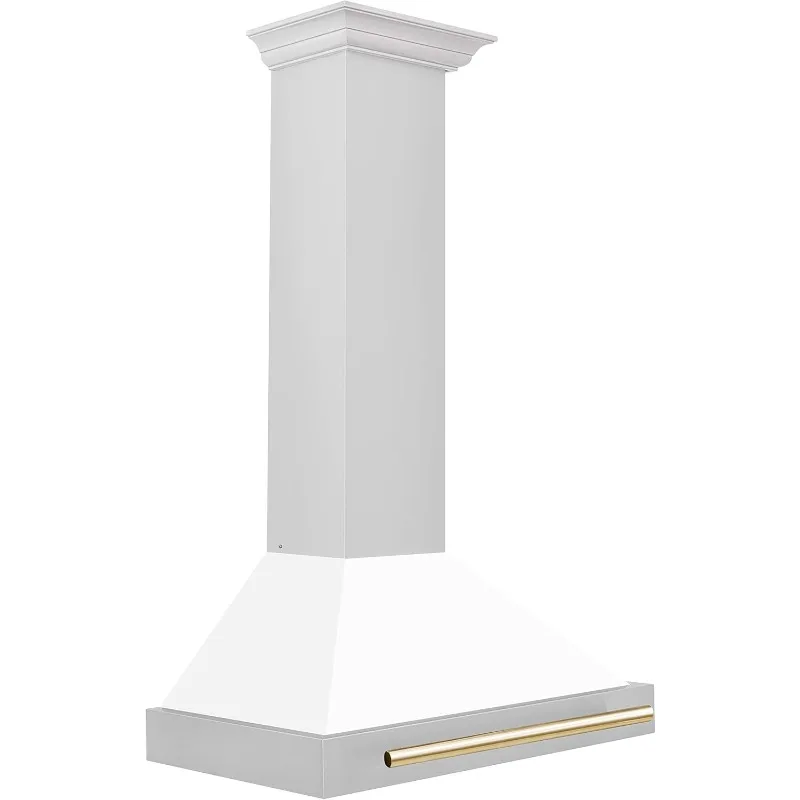 . Autograph Edition Convertible Stainless Steel Range Hood with White Matte Shell and Polished Gold Accents (KB4STZ-WM30-G)