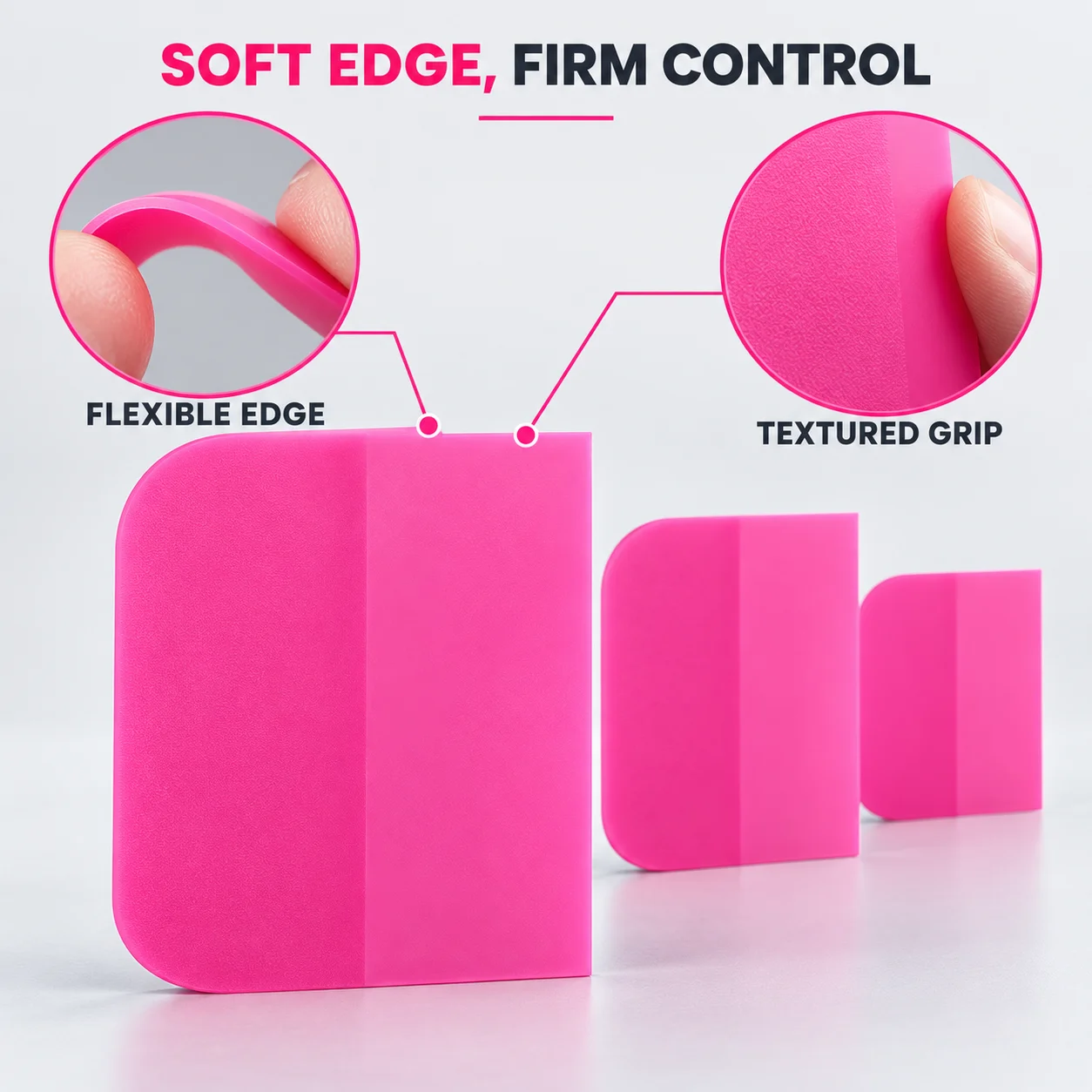 3Pcs Pink Car PPF Squeegee TPU Rubber Scraper Anti Scratch For Car Vinyl Wrap Window Tint Film Installation Windshield Cleaning