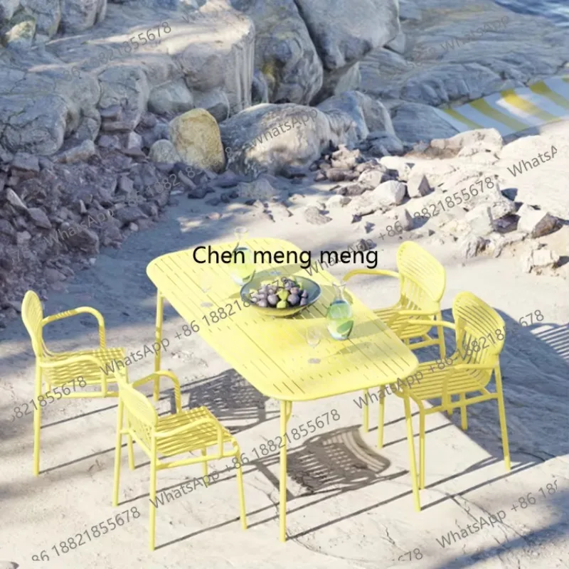 E136  Outdoor table and chair combination courtyard outdoor wrought iron aluminum alloy open-air cafe milk tea shop garden fashi