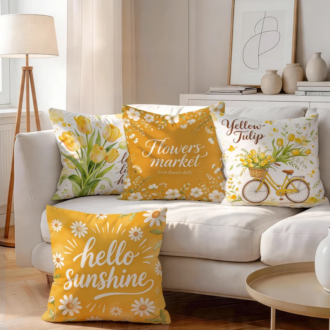 1/4pcs Tulip Text Cushions Pillowcase Polyester Cushion Cover Throw Pillow Pillowcover Home Car Sofa Decor